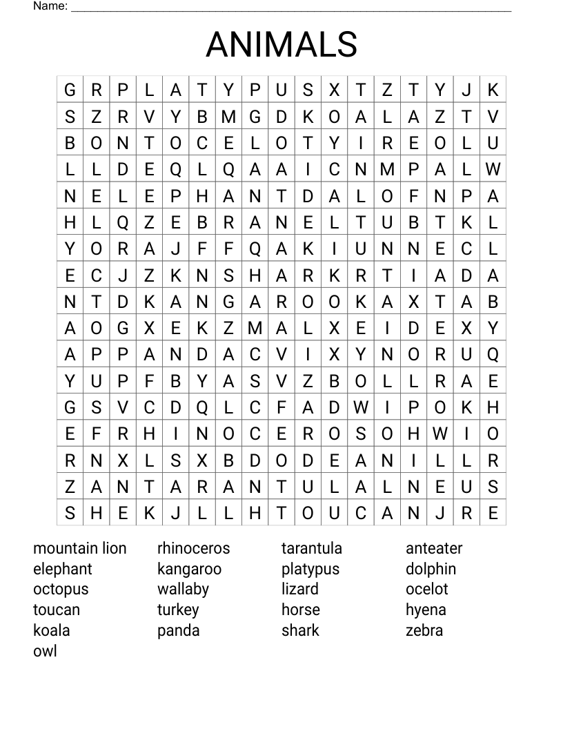 ANIMALS Word Search