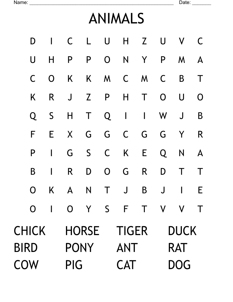 ANIMALS Word Search