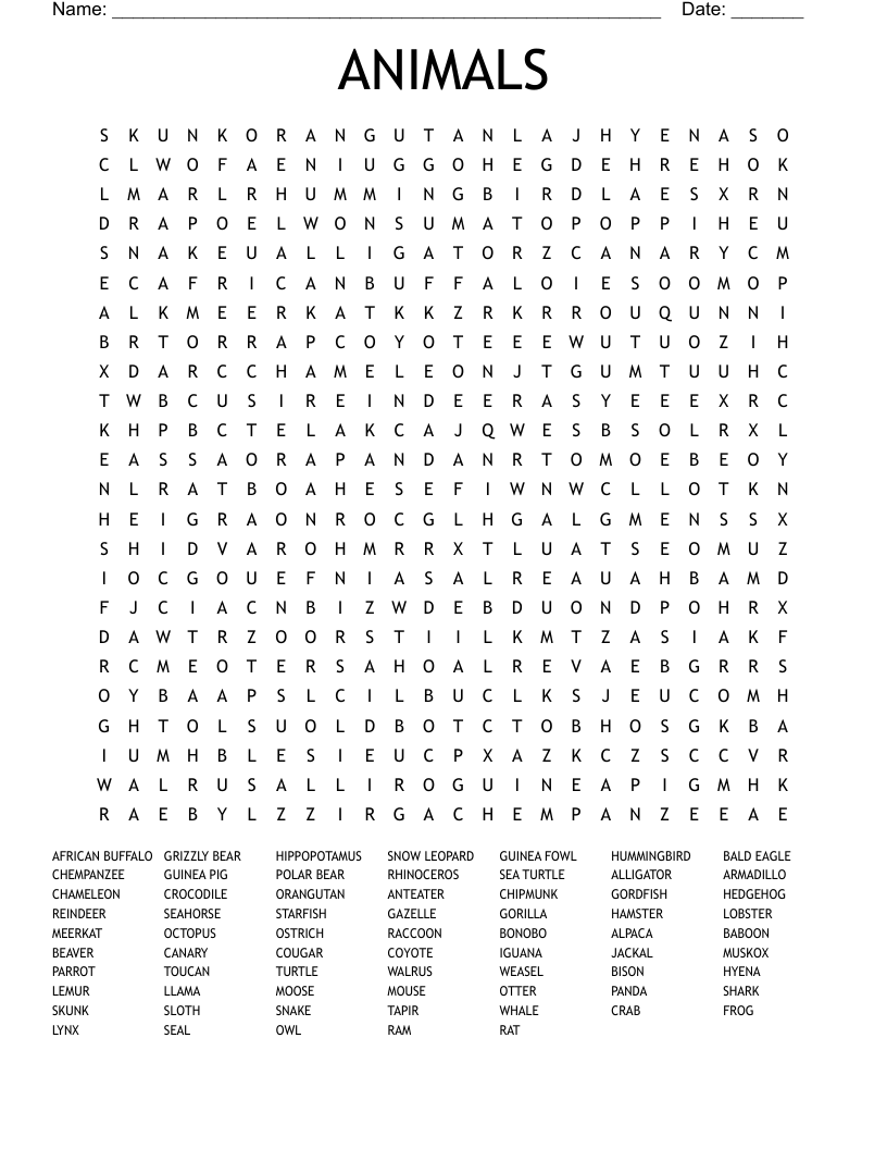 ANIMALS Word Search