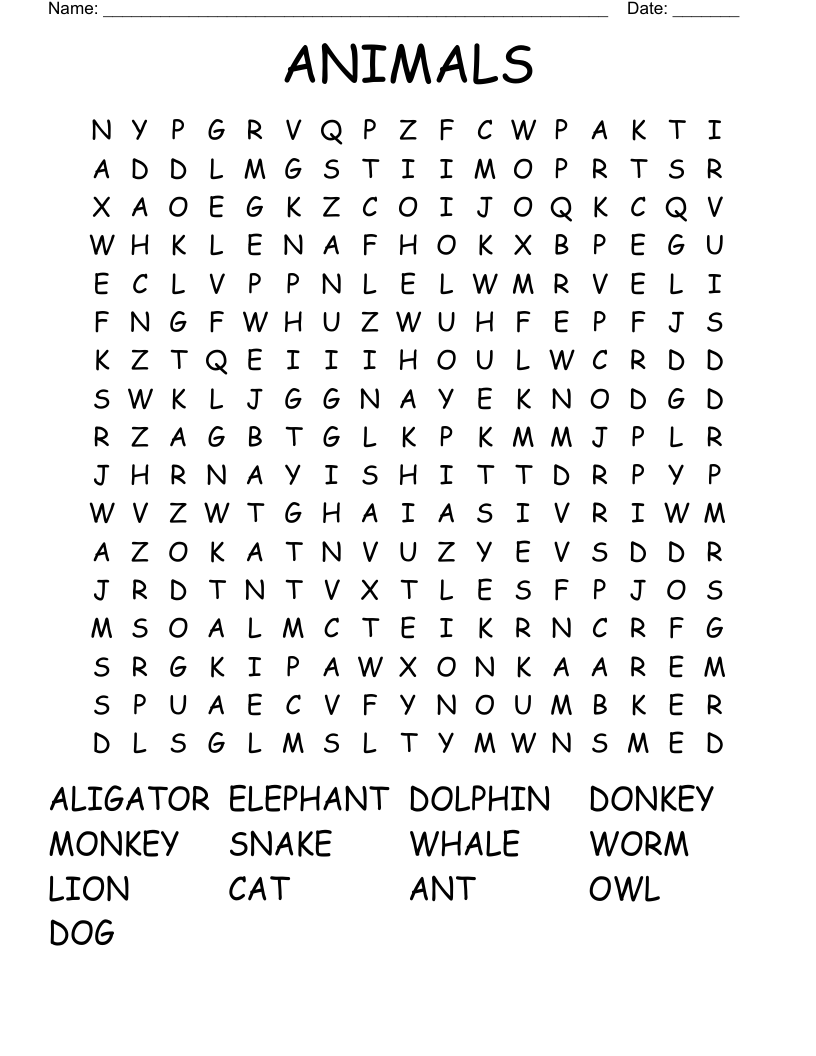 ANIMALS Word Search