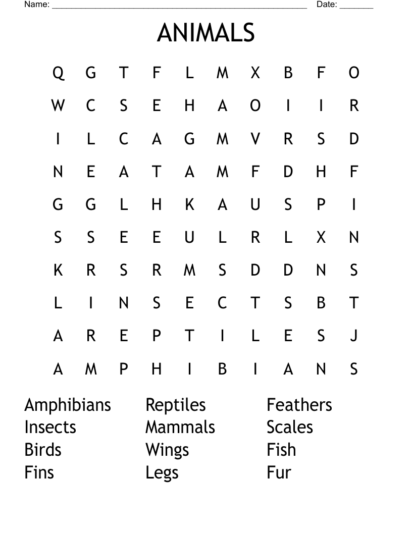 ANIMALS Word Search