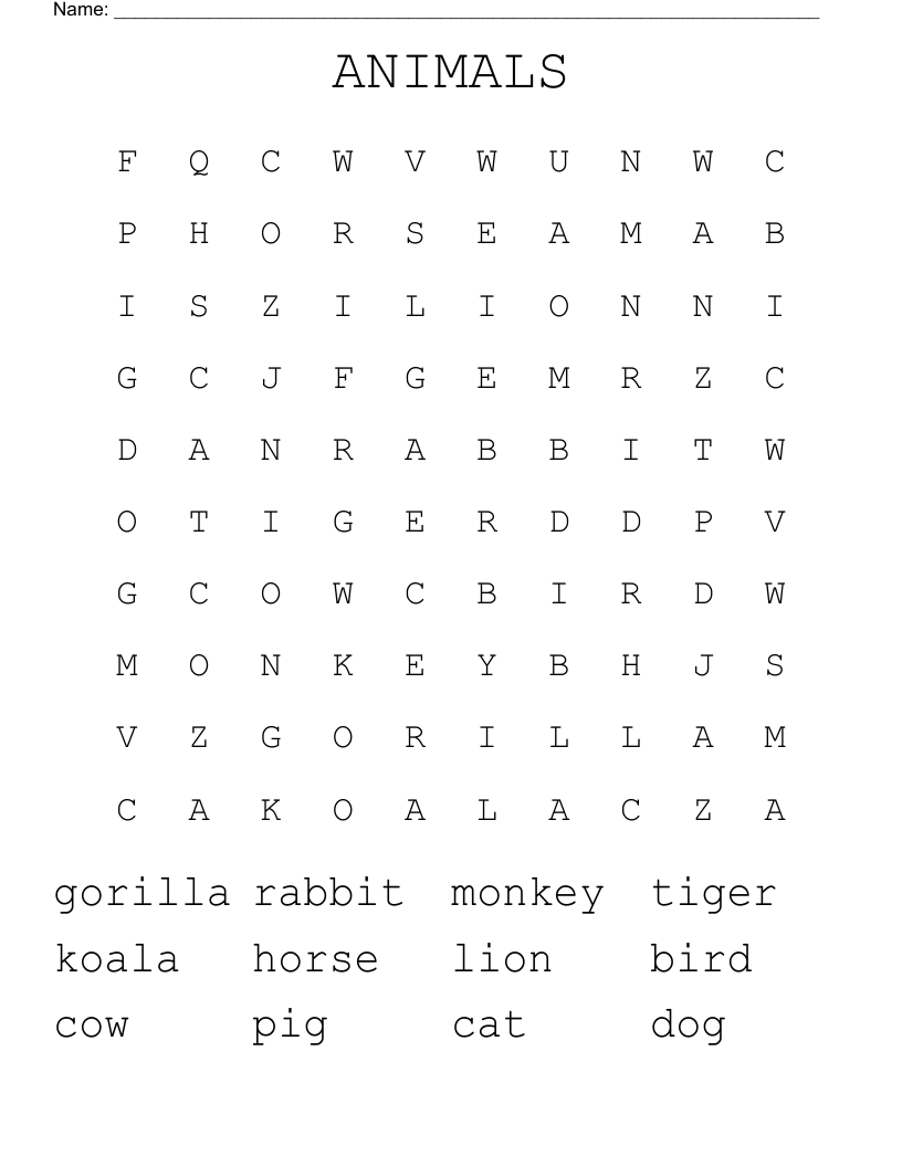 ANIMALS Word Search