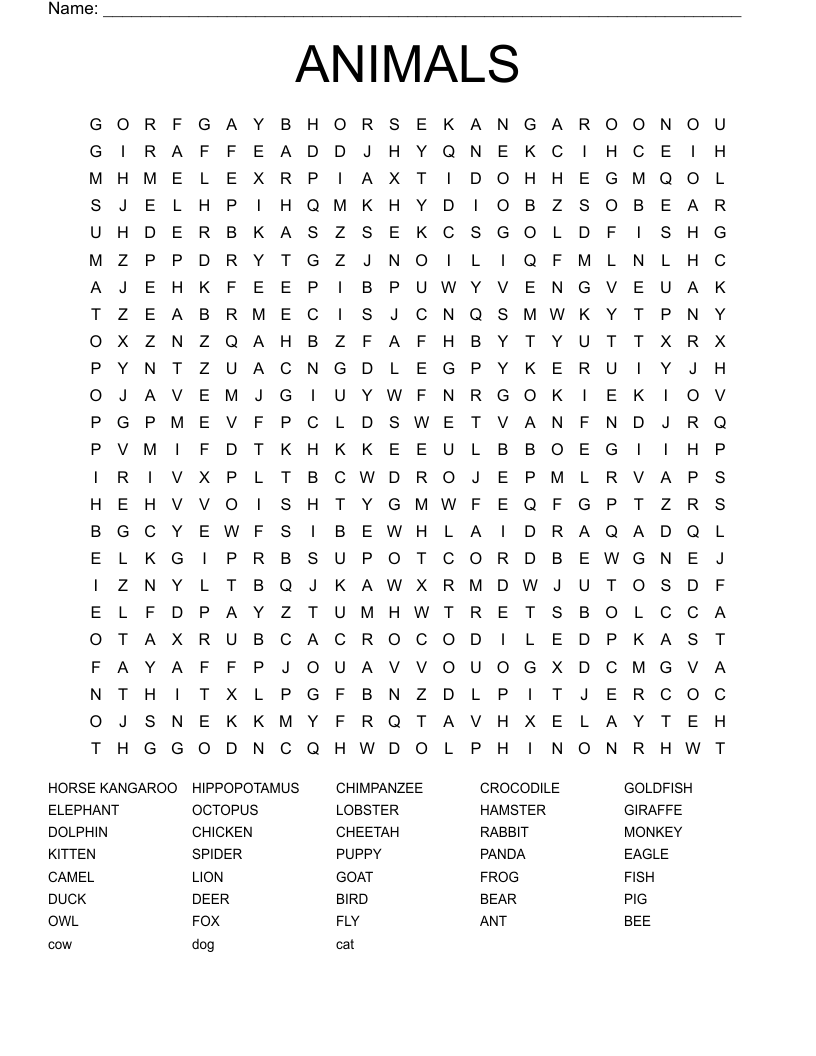 ANIMALS Word Search