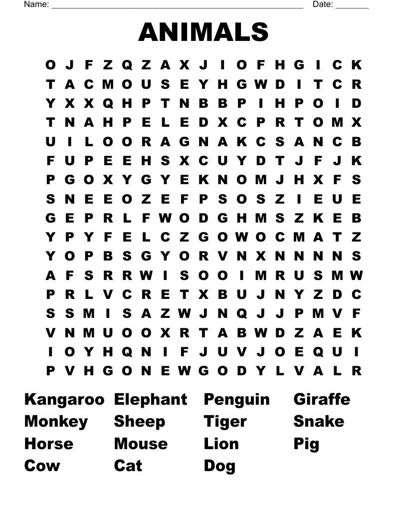 ANIMALS  Word Search