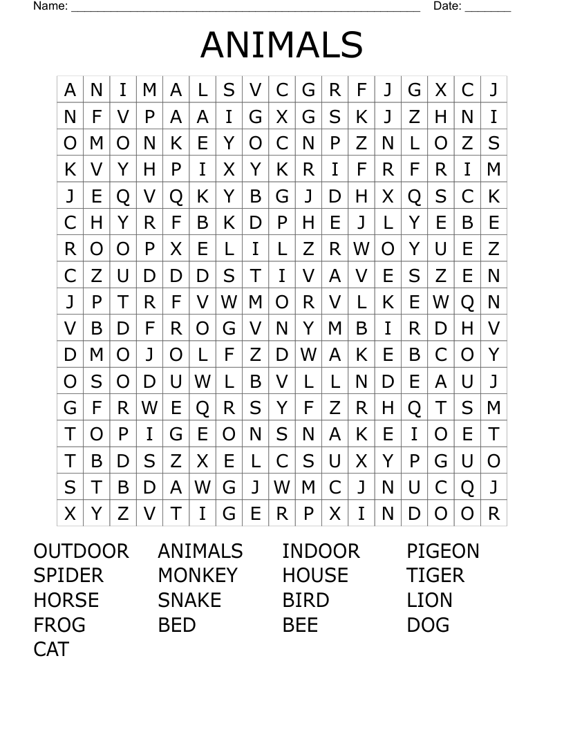ANIMALS  Word Search