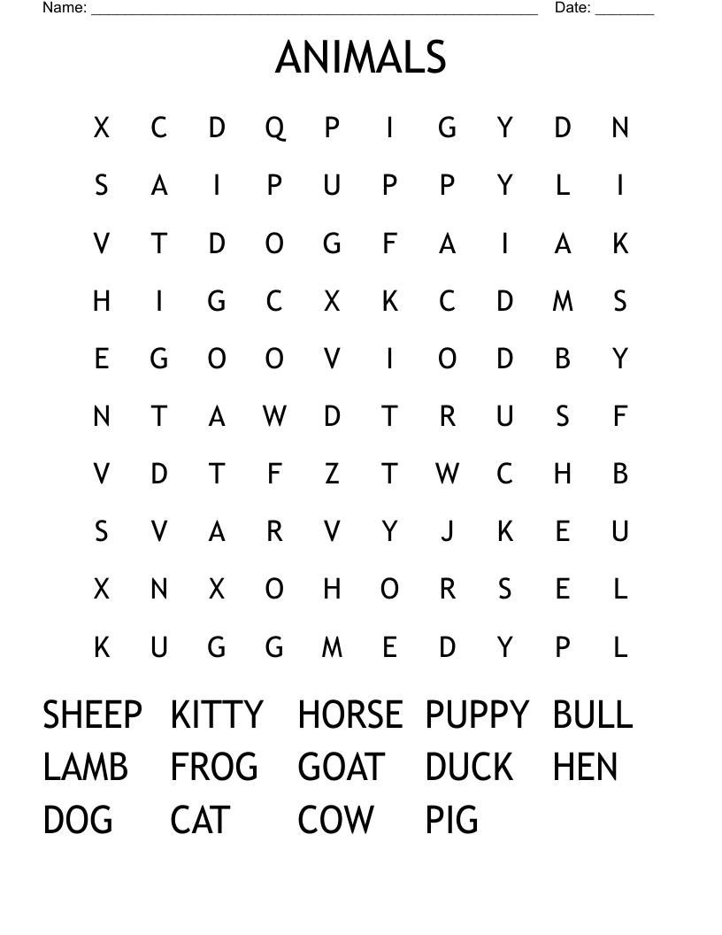 ANIMALS  Word Search