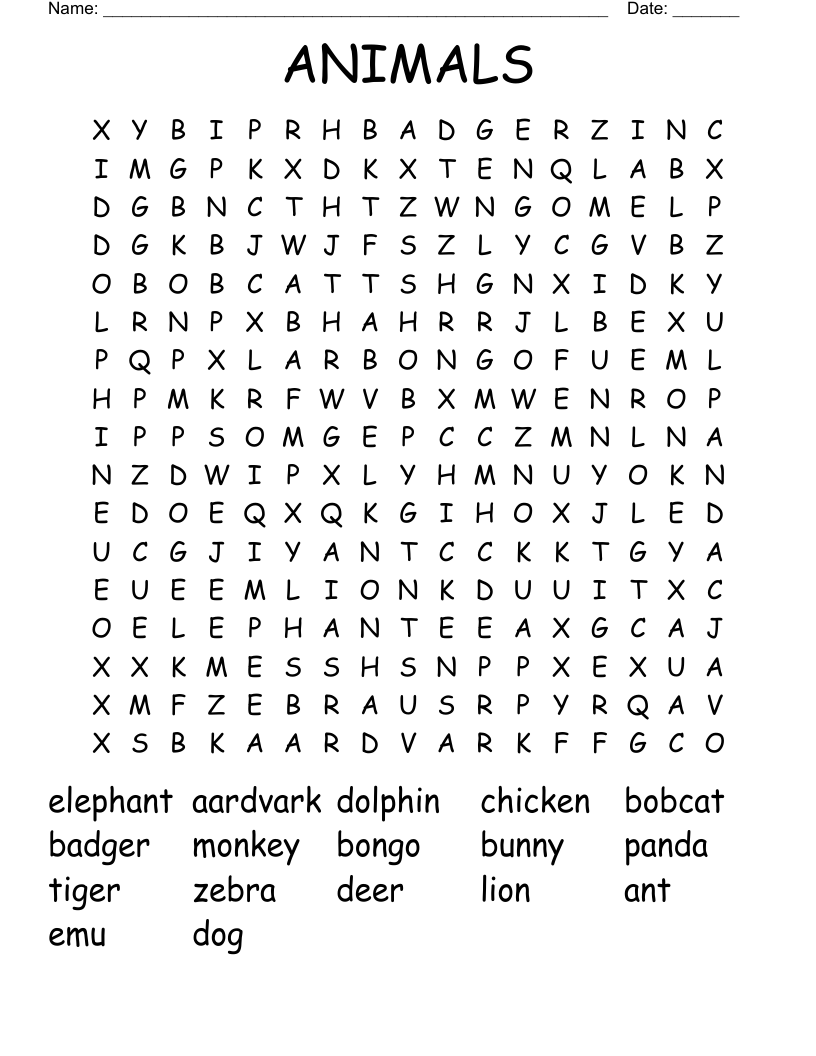ANIMALS  Word Search