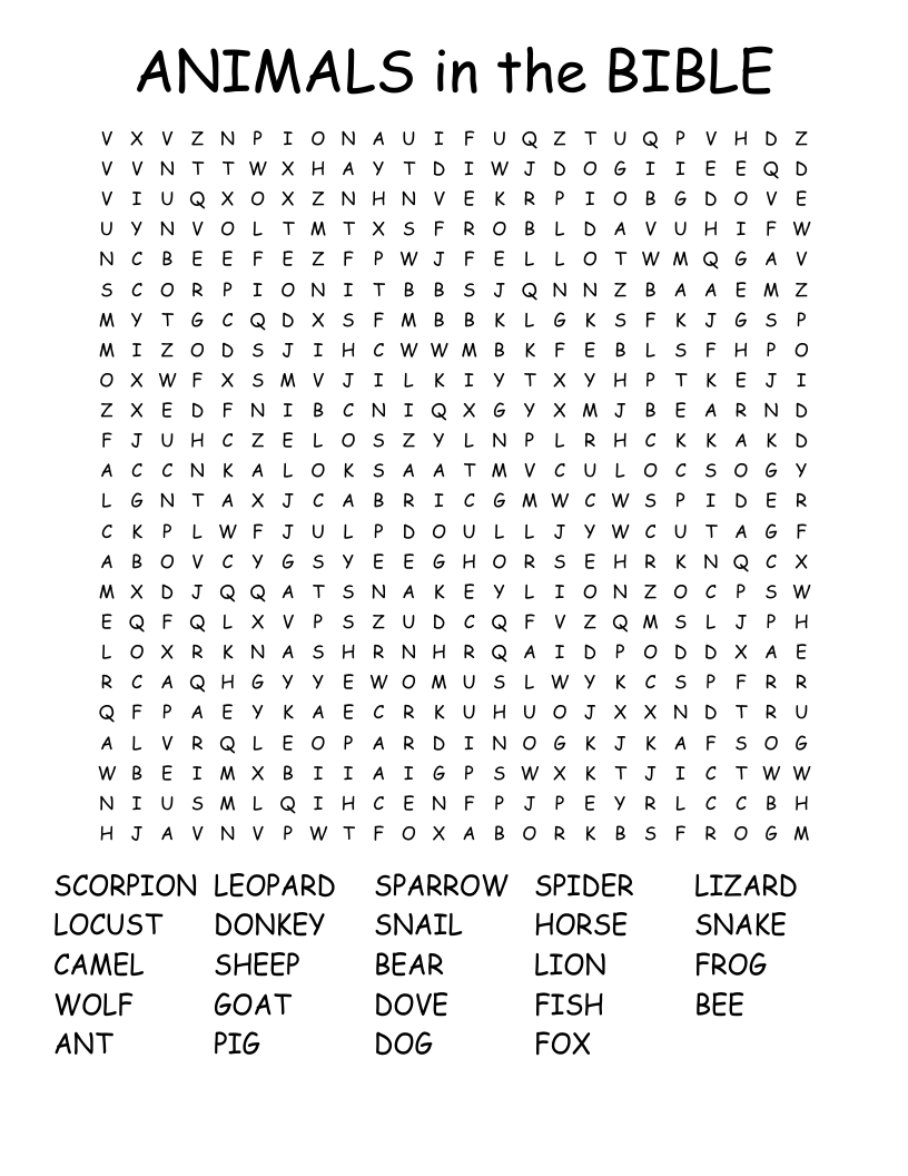 ANIMALS in the BIBLE Word Search