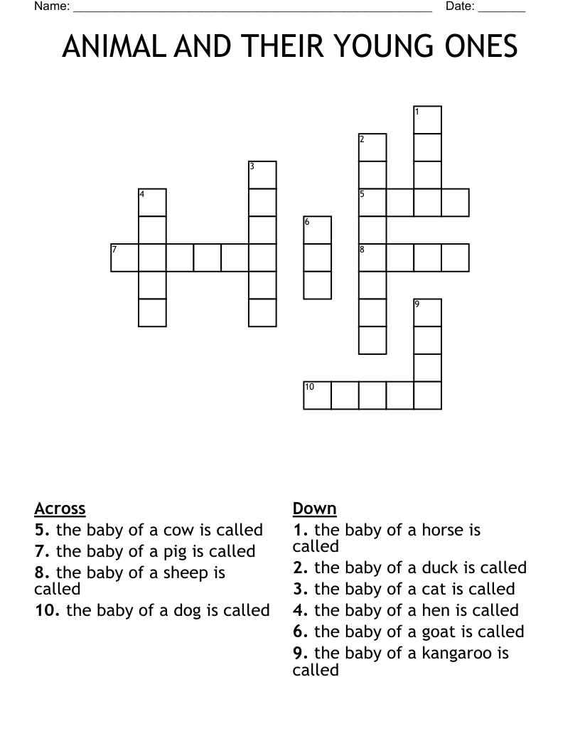 ANIMAL AND THEIR YOUNG ONES Crossword