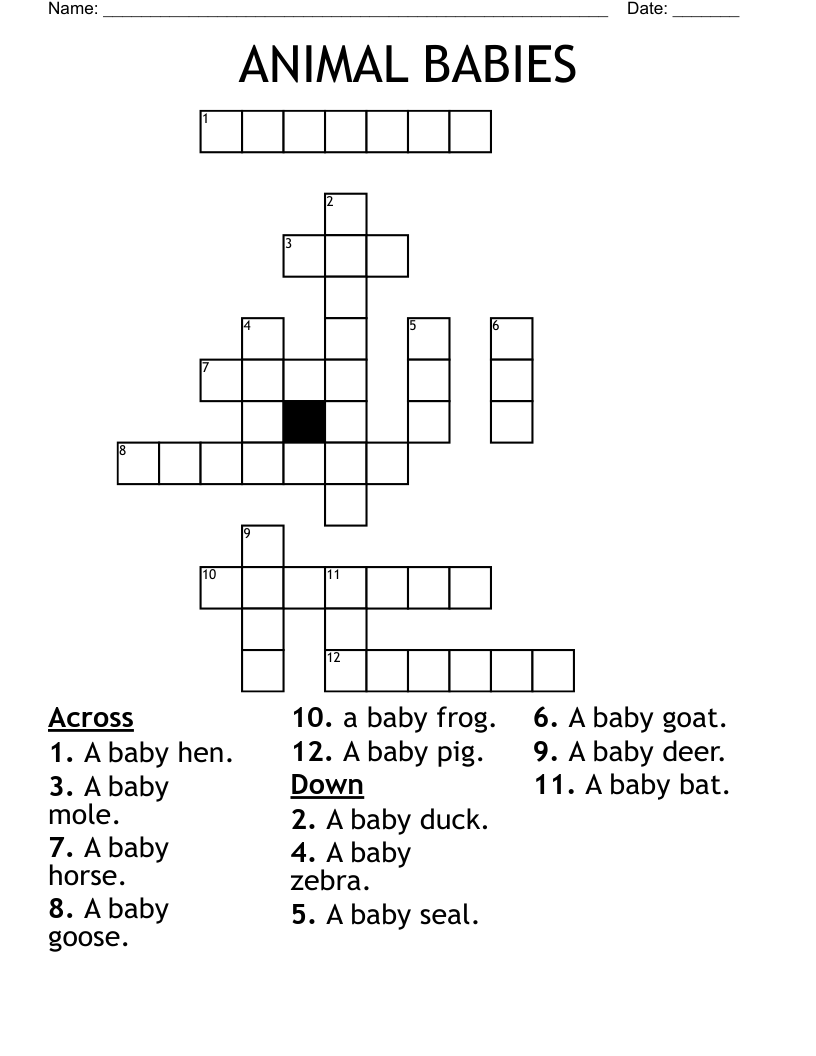 ANIMAL BABIES Crossword
