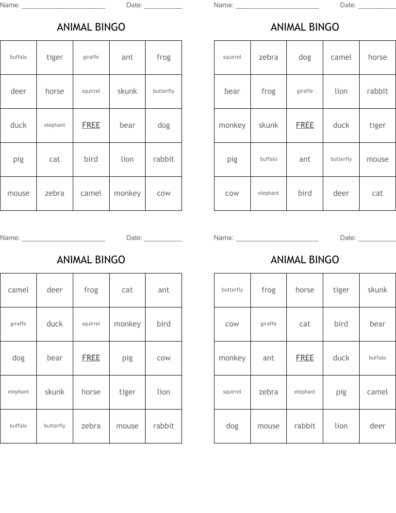 ANIMAL BINGO