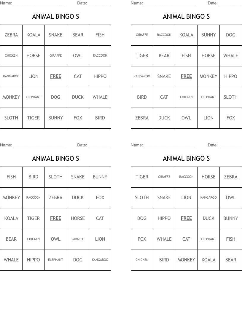 ANIMAL BINGO S