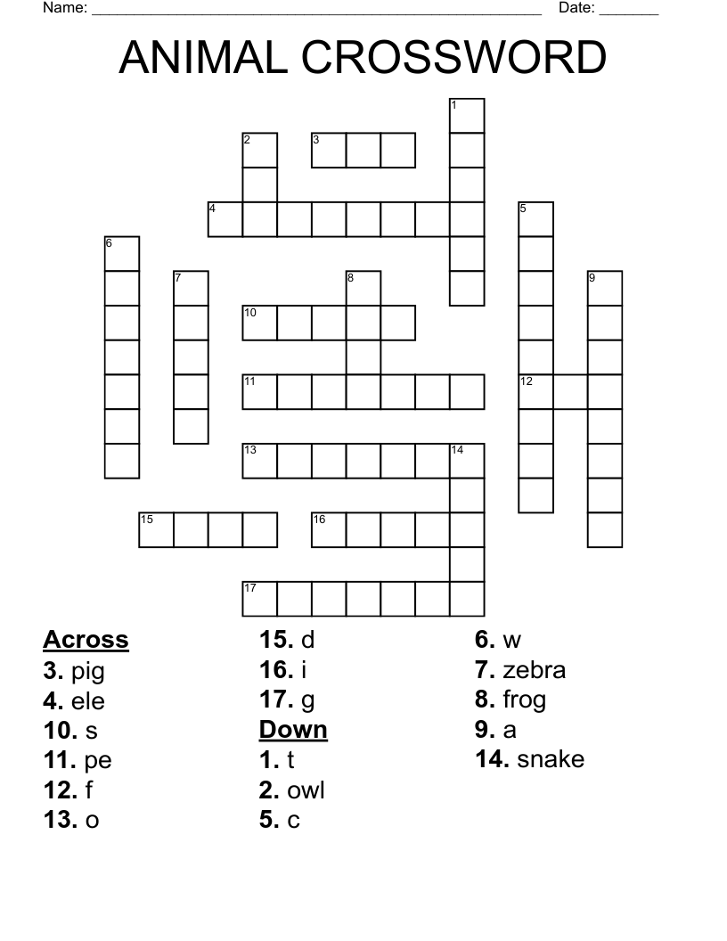 ANIMAL CROSSWORD