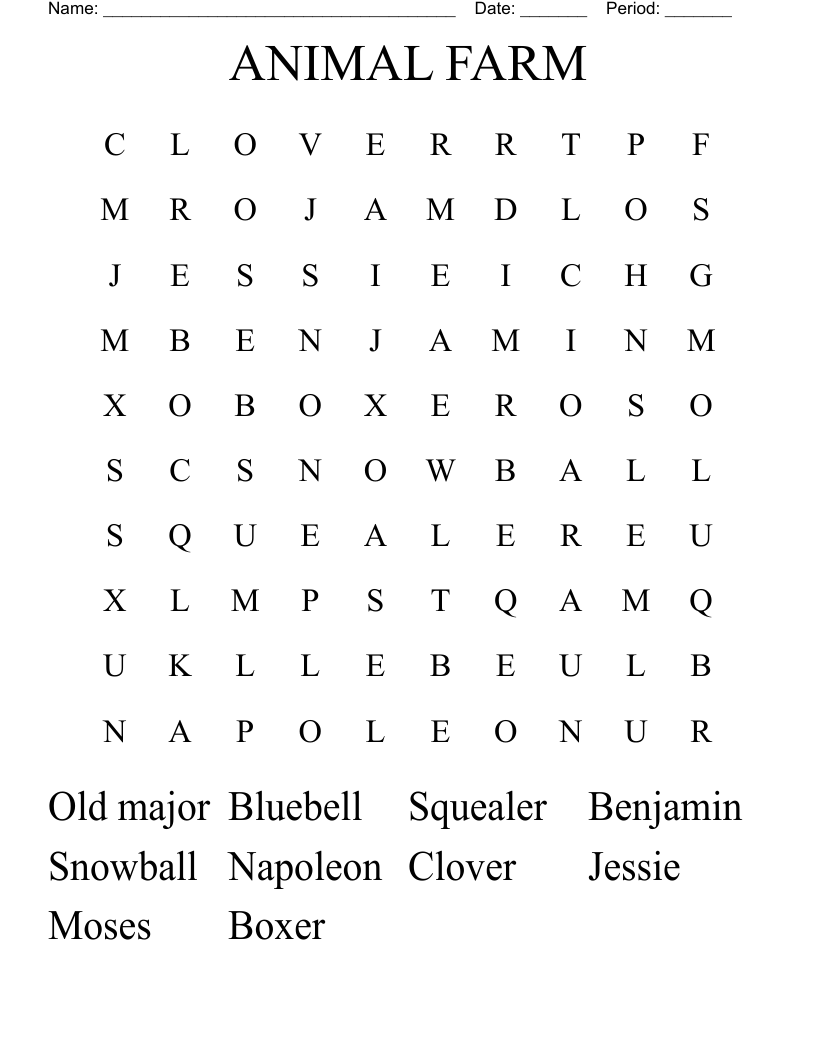 ANIMAL FARM Word Search