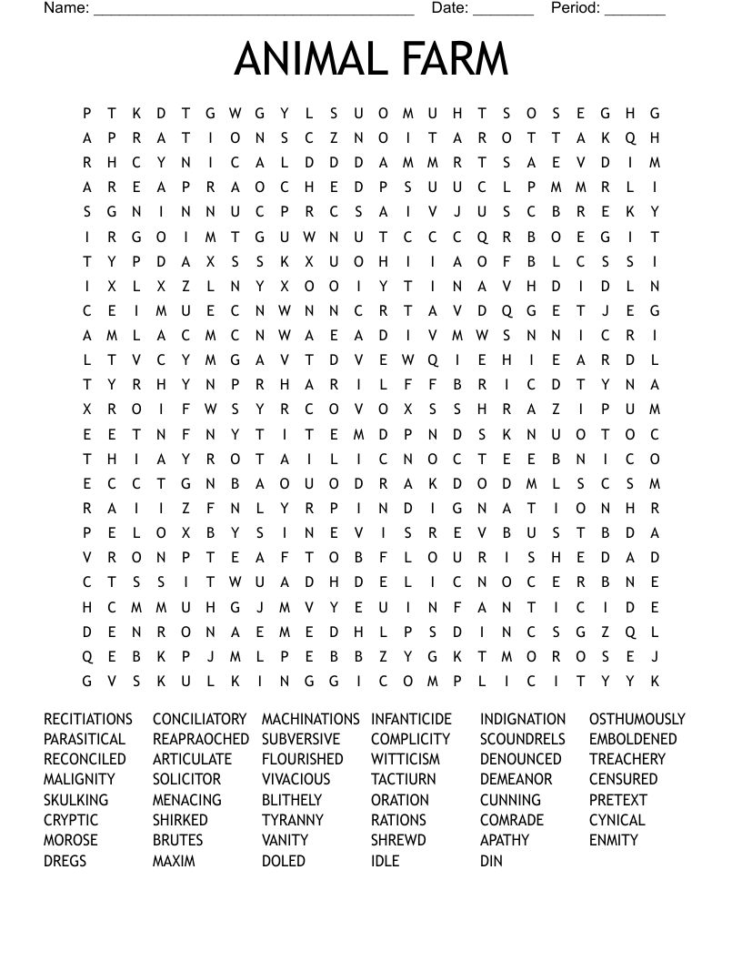 ANIMAL FARM Word Search