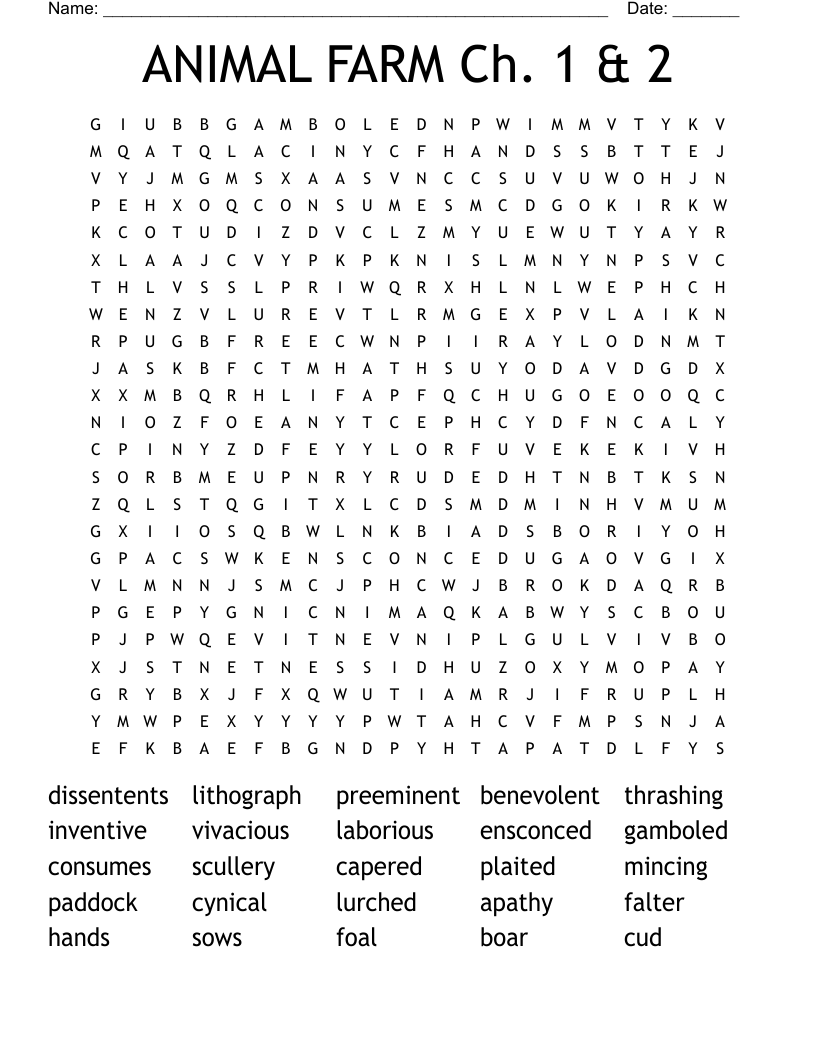 ANIMAL FARM Ch. 1 & 2 Word Search