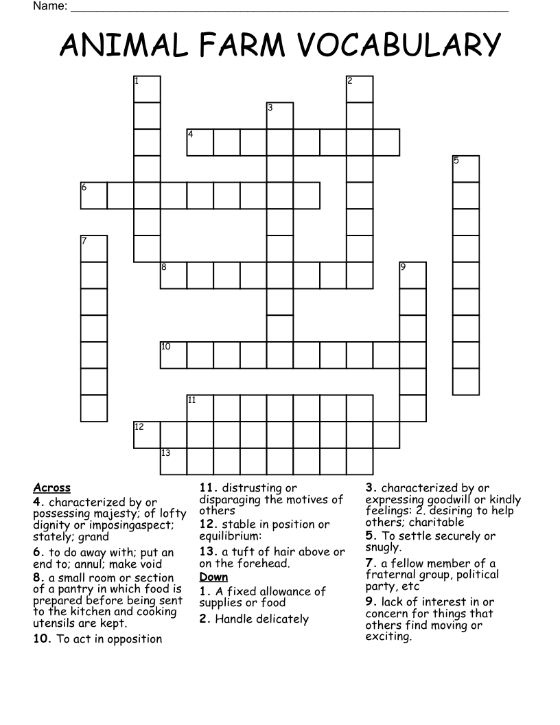 ANIMAL FARM VOCABULARY Crossword
