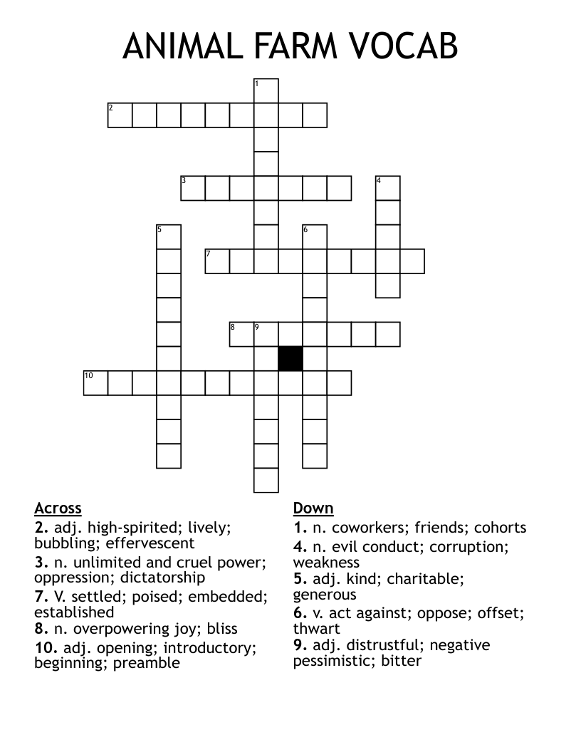 ANIMAL FARM VOCAB Crossword