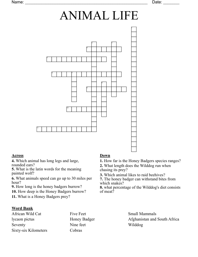 ANIMAL LIFE Crossword