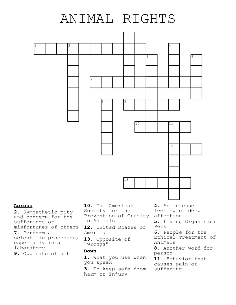 ANIMAL RIGHTS Crossword