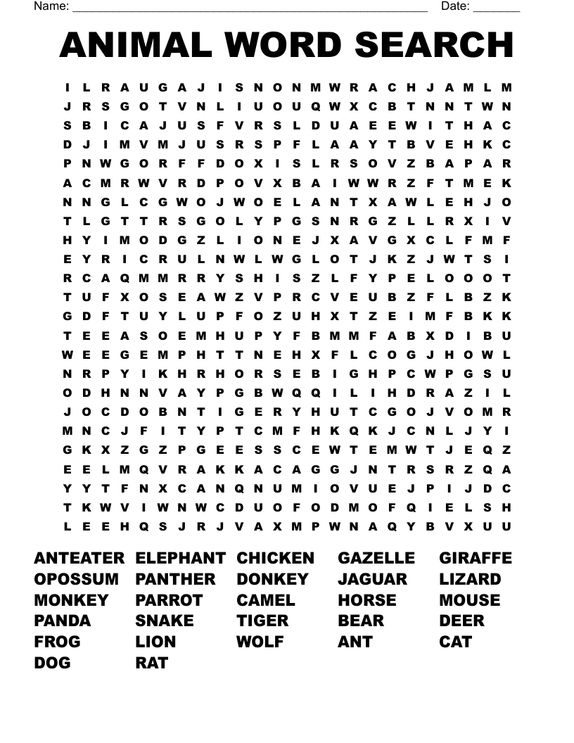 ANIMAL WORD SEARCH