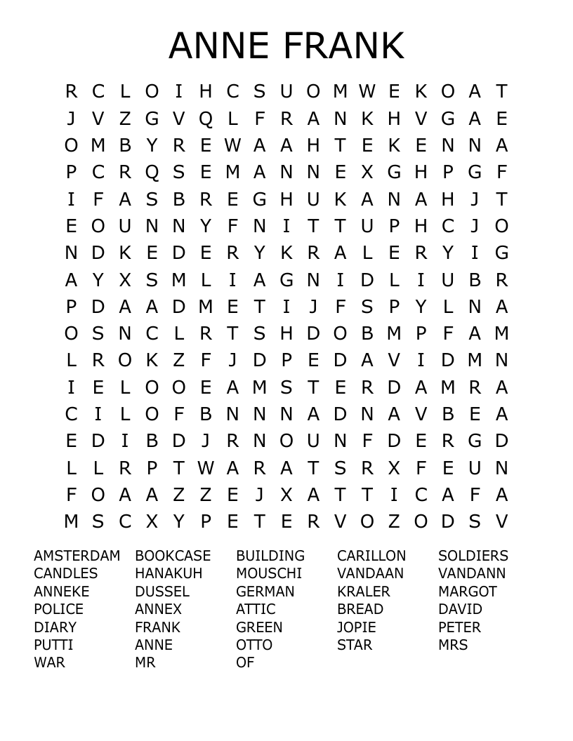 ANNE FRANK Word Search