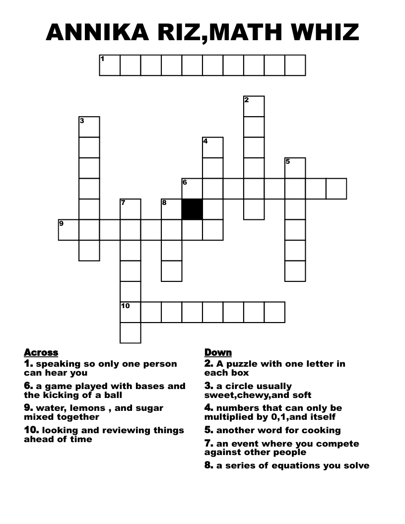 ANNIKA RIZ,MATH WHIZ  Crossword