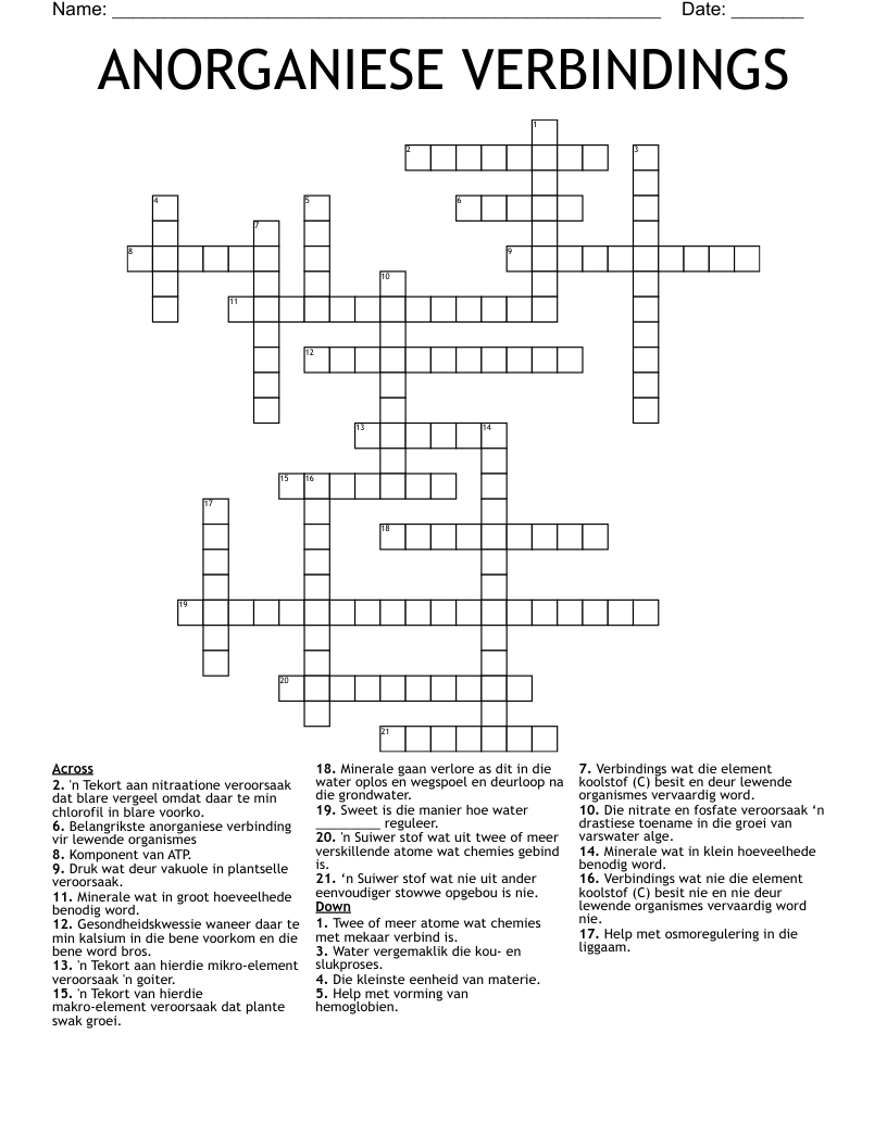 ANORGANIESE VERBINDINGS Crossword