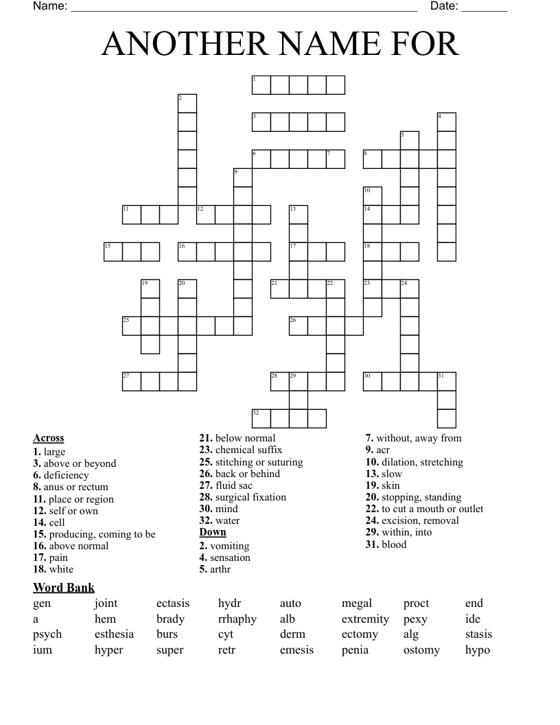 ANOTHER NAME FOR Crossword