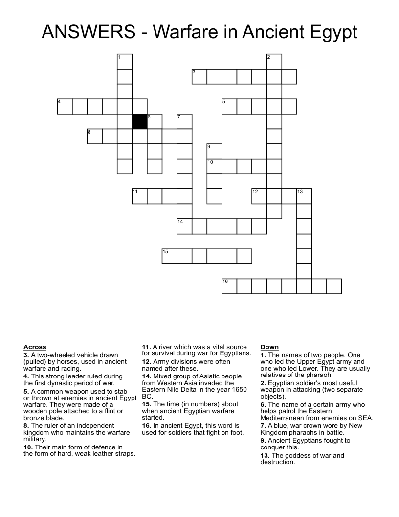 ANSWERS - Warfare in Ancient Egypt Crossword