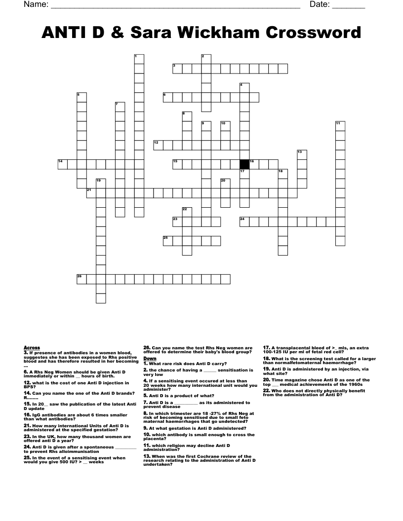 ANTI D & Sara Wickham Crossword