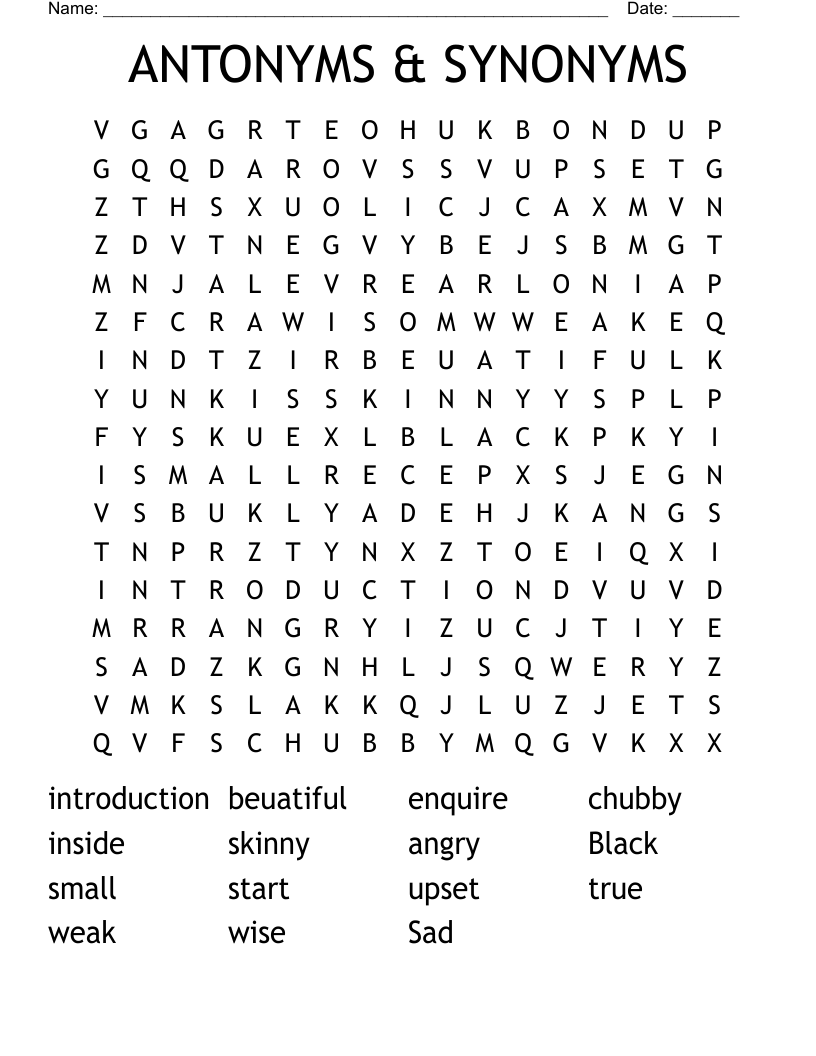 ANTONYMS & SYNONYMS Word Search
