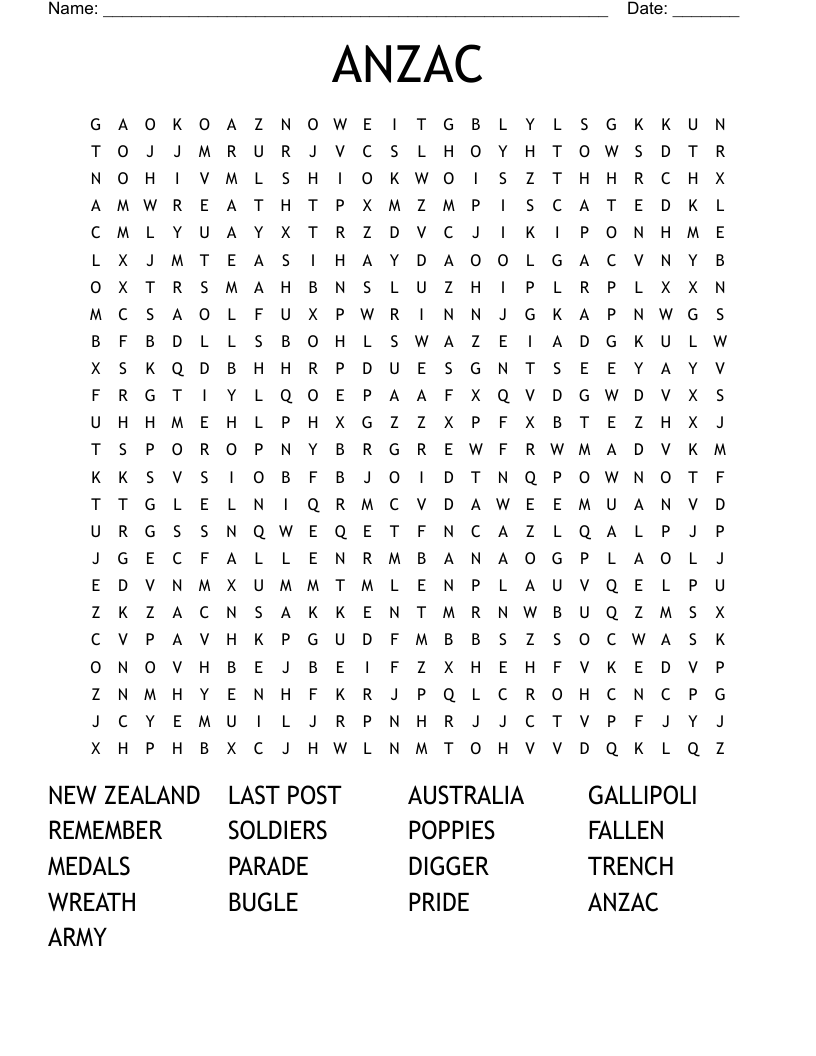 ANZAC Word Search
