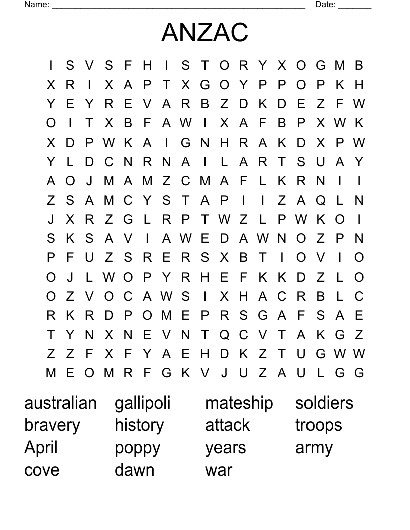 ANZAC Word Search