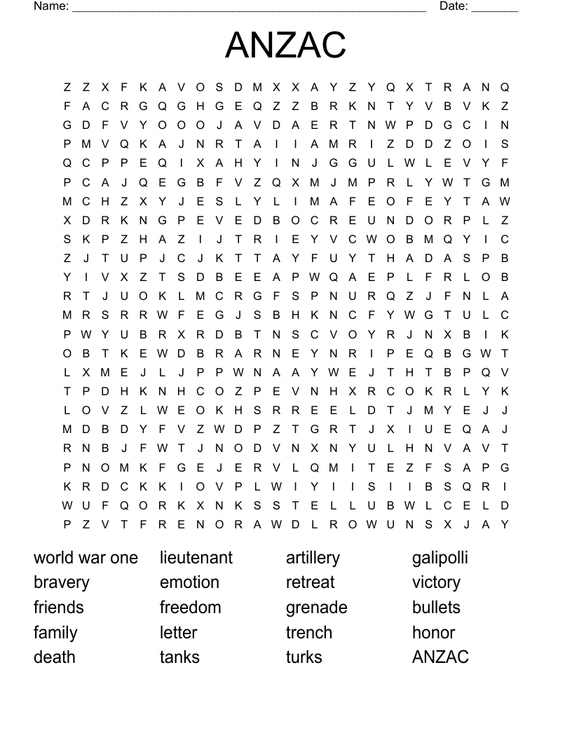 ANZAC Word Search