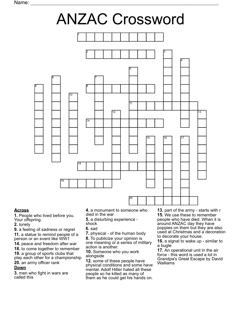 ANZAC Crossword 