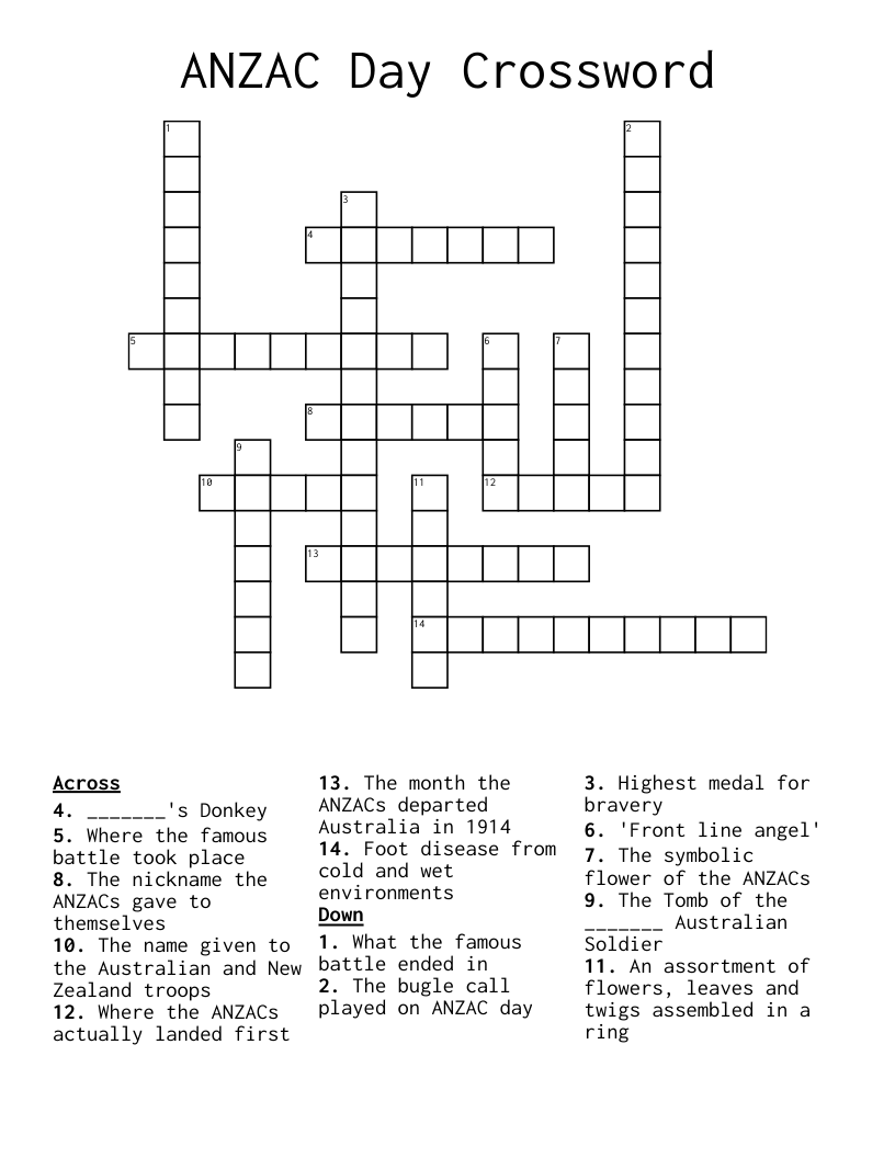 ANZAC Day Crossword