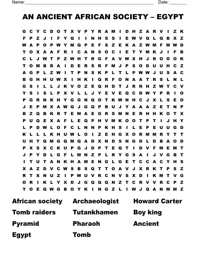 AN ANCIENT AFRICAN SOCIETY – EGYPT  Word Search