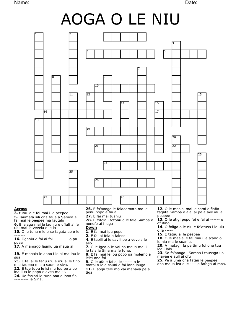 AOGA O LE NIU Crossword