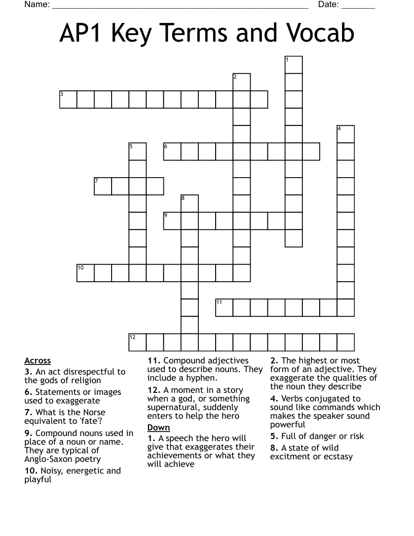 AP1 Key Terms and Vocab Crossword