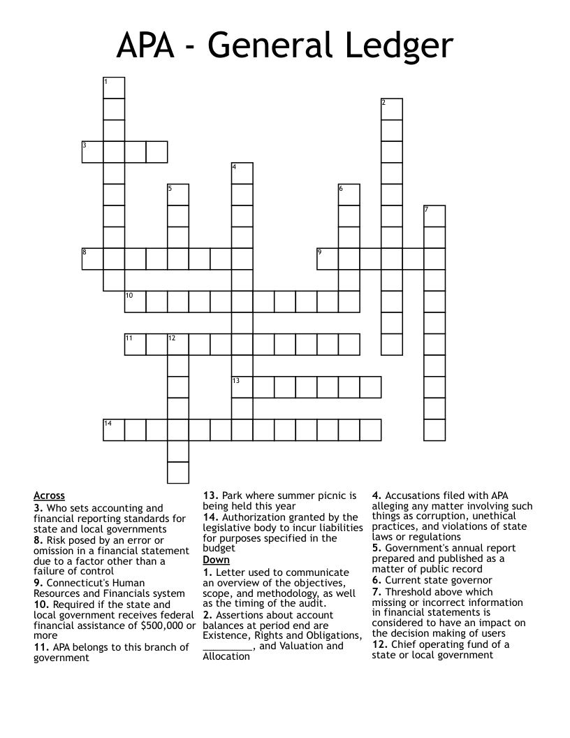APA - General Ledger Crossword