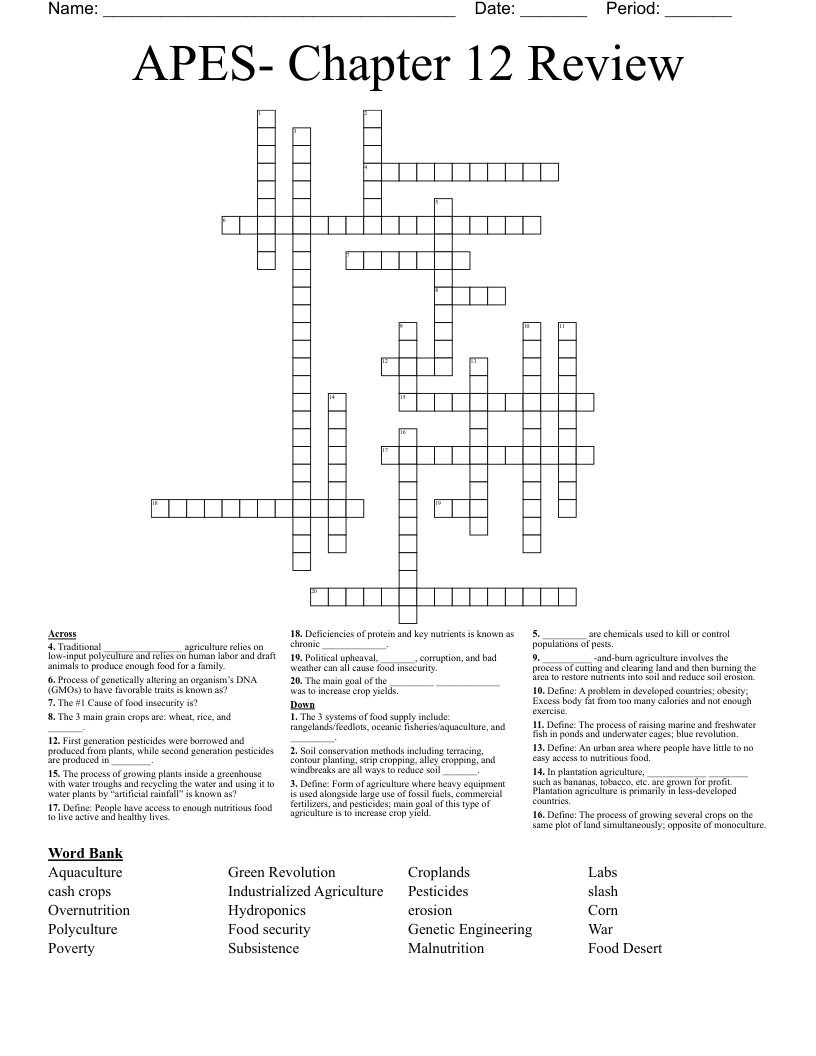 APES- Chapter 12 Review Crossword