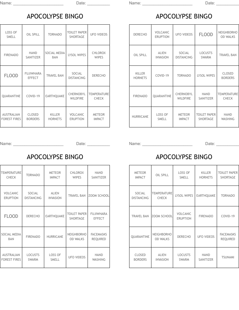 APOCOLYPSE BINGO