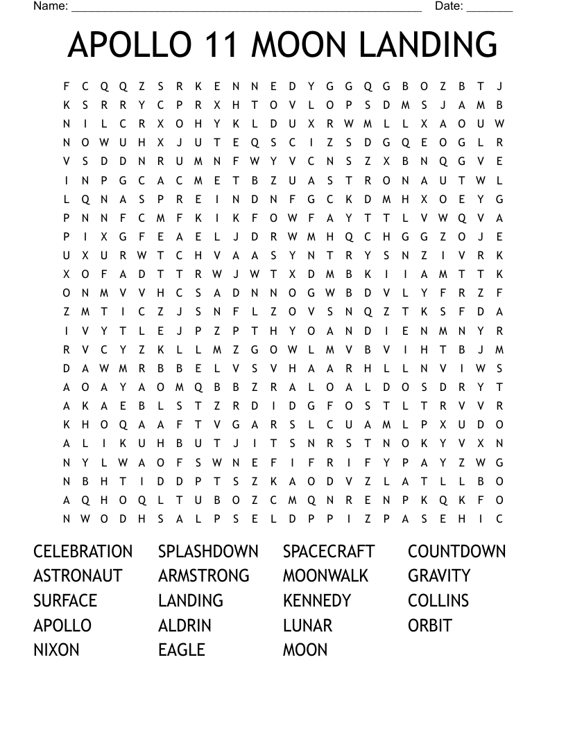 APOLLO 11 MOON LANDING Word Search
