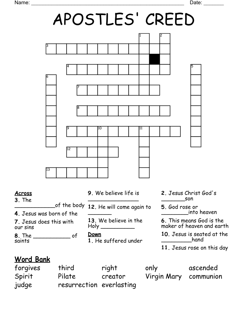 APOSTLES' CREED Crossword