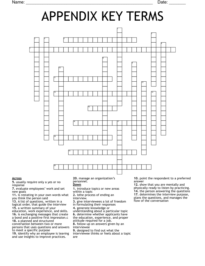 APPENDIX KEY TERMS Crossword