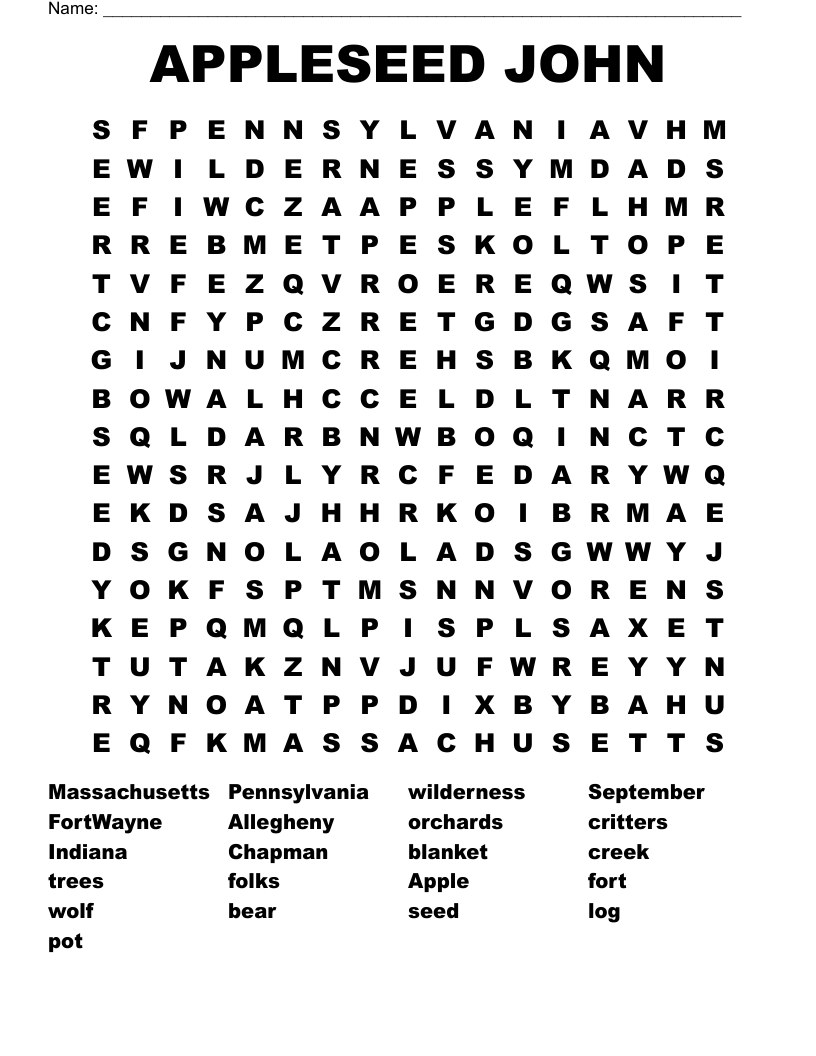 APPLESEED JOHN Word Search