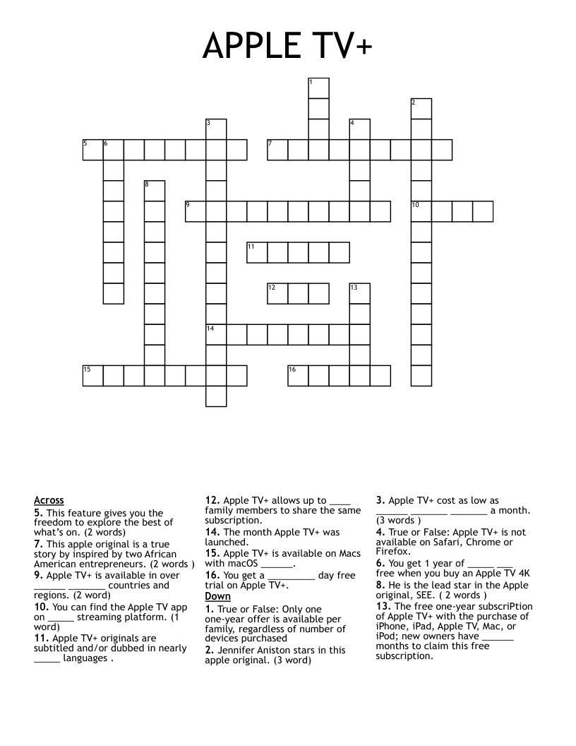 APPLE TV+ Crossword