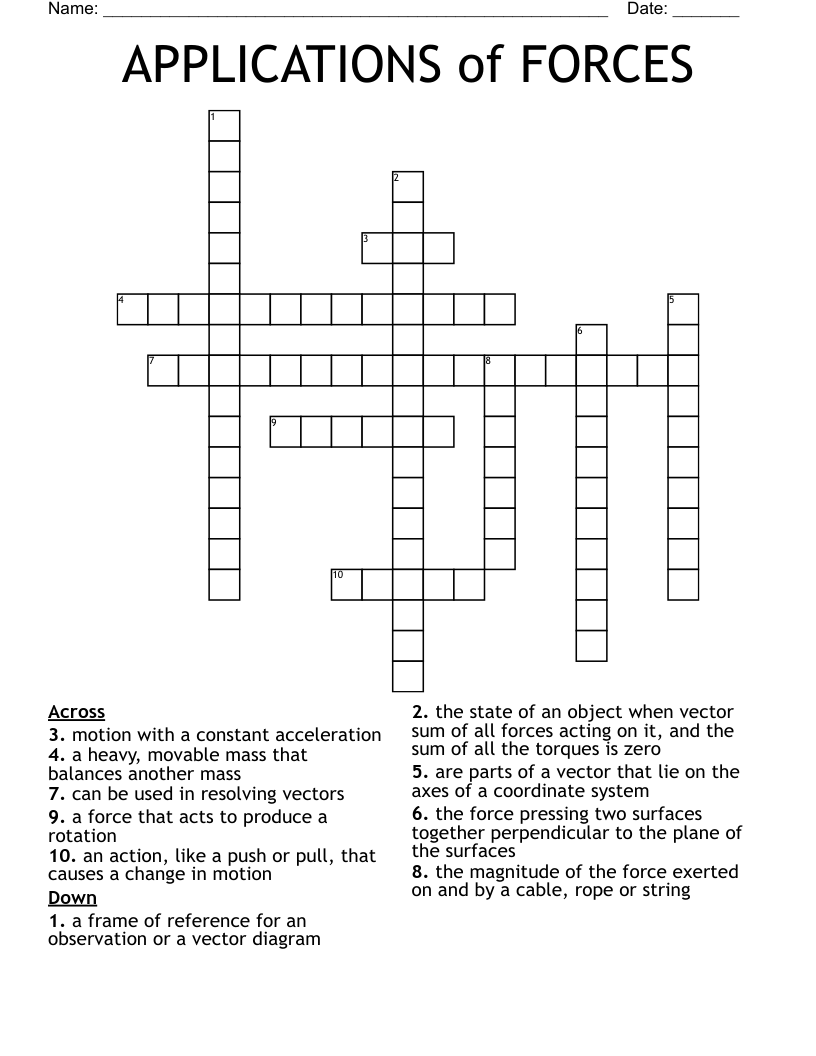APPLICATIONS of FORCES Crossword