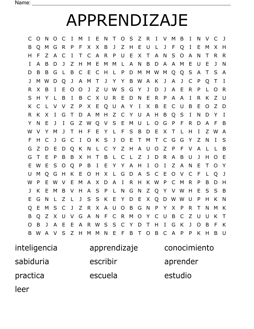 APPRENDIZAJE Word Search
